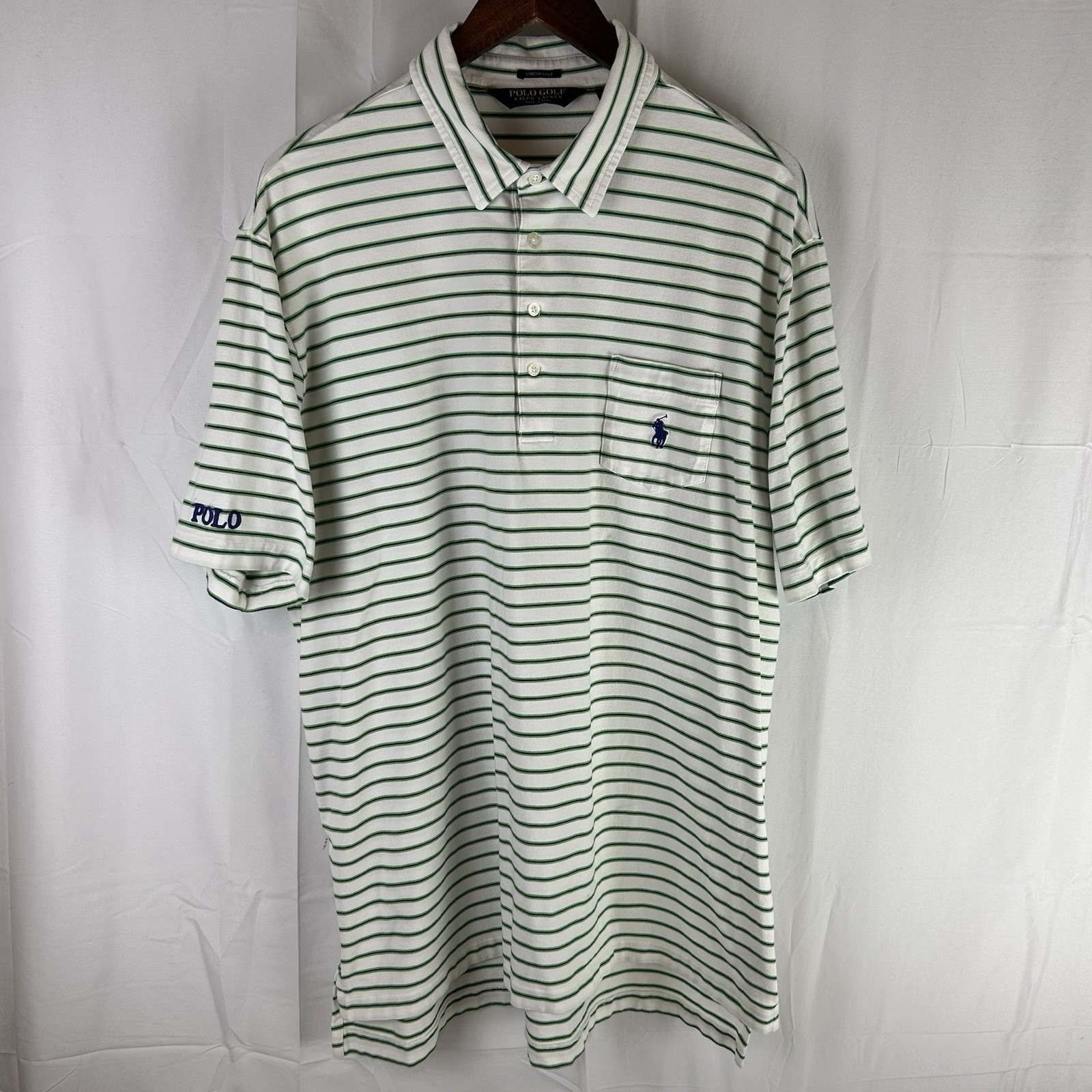 Polo Golf Ralph Lauren Polo Shirt Xl Stretch Lisle White Green Strip Cotton Peru